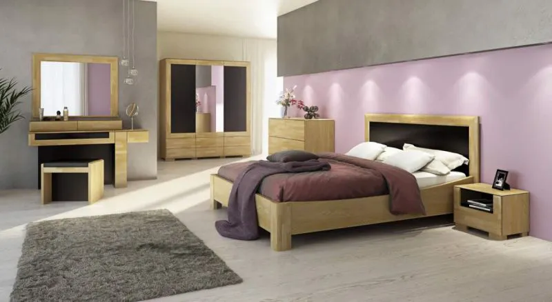 Schlafzimmer Komplett - Set C Lipik, 9-teilig, teilmassiv, Farbe: Eiche / Schwarz
