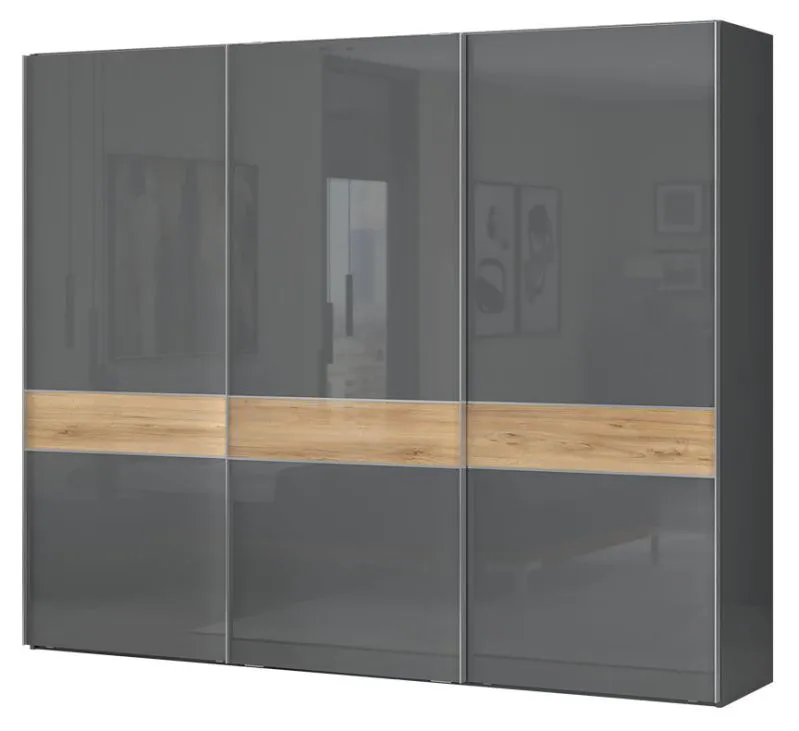 Schiebetürenschrank / Kleiderschrank Vaitele 10, Farbe: Anthrazit Hochglanz / Walnuss - 224 x 272 x 61 cm (H x B x T)