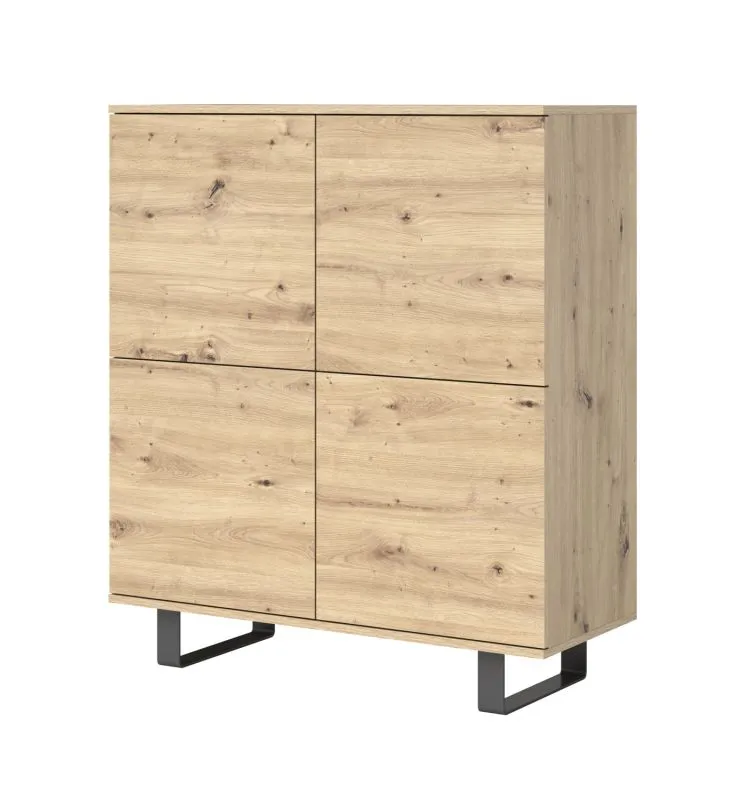 Schlichte Kommode mit vier Türen Zapopan 85, Farbe: Eiche Artisan, Maße: 114 x 100 x 40 cm, vier Türen, acht Fächer, Beine: Metall, genügend Stauraum