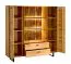 Hohe Kommode Nobres 15 mit Antisol-Glas, 138 x 148 x 39 cm, 11 Fächer, 2 Schubladen, inkl. LED-Beleuchtung, Soft-Close-System, dekorative Eichenlamellen