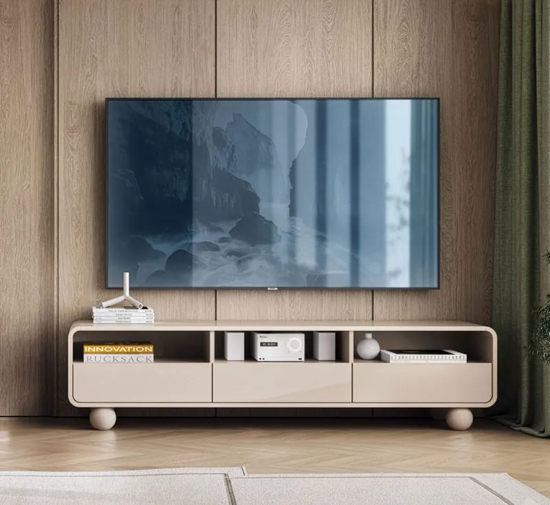 TV-Unterschrank Denali 02 | Farbe: Kaschmir | Maße: 180 x 39 x 44 | 3 Kabeldurchführungen | 3 Fächer | 3 Schubladen | ABS-Schutzkanten | Push-to-open