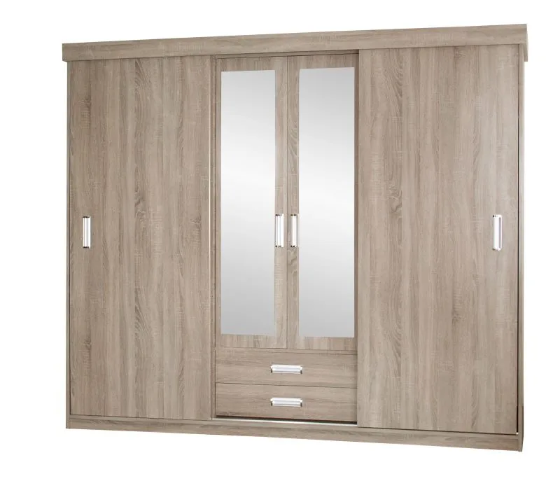 Schiebetürenschrank / Kleiderschrank Kikori 13, Farbe: Sonoma Eiche - Abmessungen: 210 x 230 x 62 cm (H x B x T)