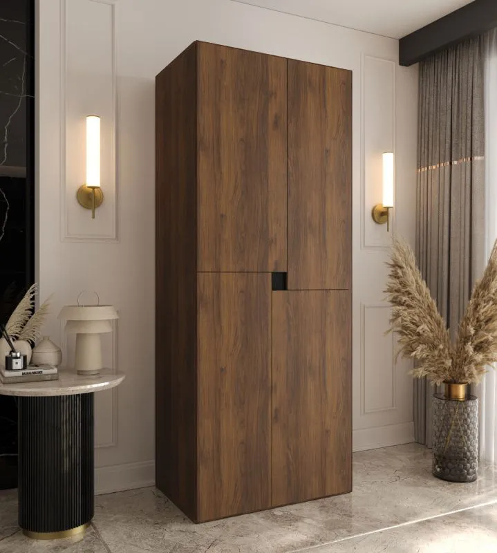Drehtürenschrank / Kleiderschrank | Farbe: Walnuss Warmia | 4 Drehtüren | 3 Fächer | 1 Kleiderstange | 80 x 52 x 203 cm | für Schlafzimmer | Soft-Close Funktion
