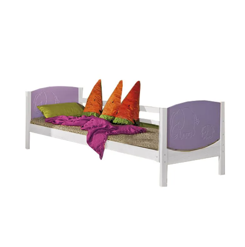 Kinderbett / Jugendbett Milo 30, Farbe: Weiß / Lila Elefant, teilmassiv - Liegefläche: 80 x 190 cm (B x L)