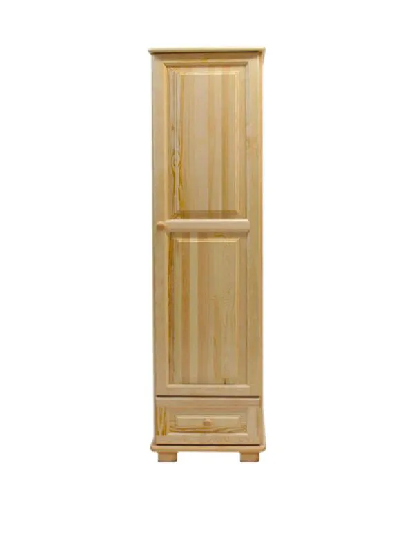 Kleiderschrank | 1 Drehtür | 1 Schublade | mit Kleiderstange | 47 cm breit | Massivholz | Farbe: Natur Abbildung