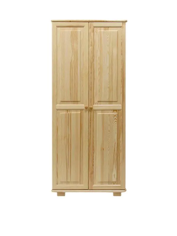 Kleiderschrank | 2 Drehtüren | 4 Fächer | mit Kleiderstange | 90 cm breit | Massivholz | Farbe: Natur Abbildung