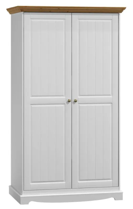 Drehtürenschrank / Kleiderschrank Gyronde 11, Kiefer massiv Vollholz, Farbe: Weiß / Eiche - 190 x 108 x 65 cm (H x B x T)