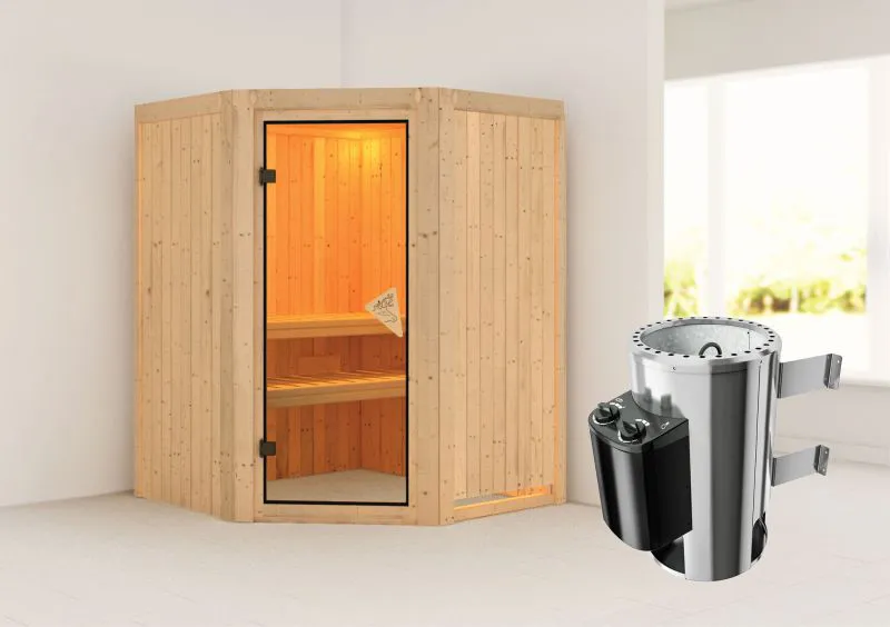 Sauna "Loran" SET mit bronzierter Tür & Ofen 3,6 kW - 151 x 151 x 198 cm (B x T x H)