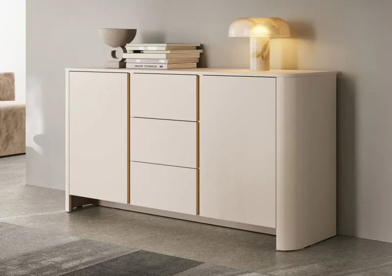 Kommode | Vytgarth 05 | 84 x 168 x 39 cm | Kaschmir | 3 Schubladen | 2 Türen | 4 Fächer | Sideboard | Push-to-Open | Anrichte | viel Stauraum