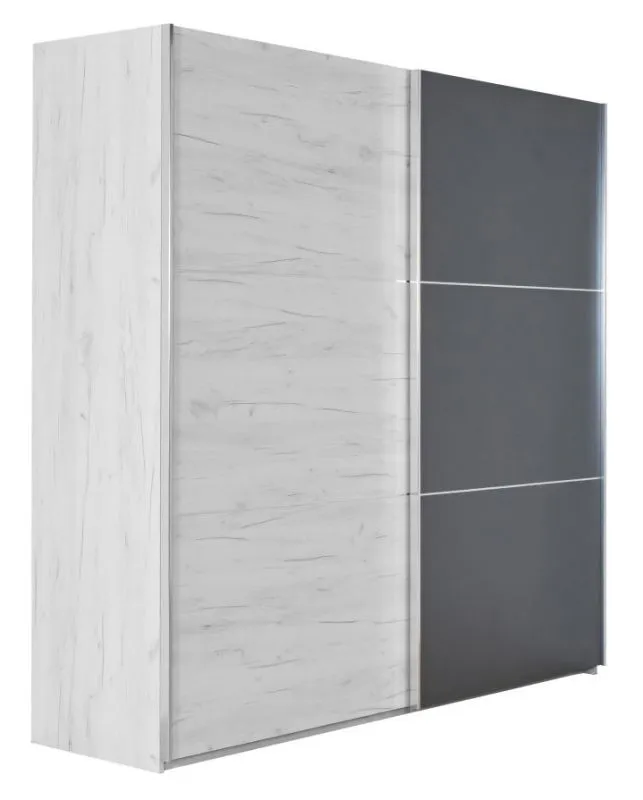 229 cm breiter Kleiderschrank mit 2 Türen, 6 Fächern und 3 Schubladen | Farbe: Anthrazit / Weiß | Tiefe: 64 cm Abbildung