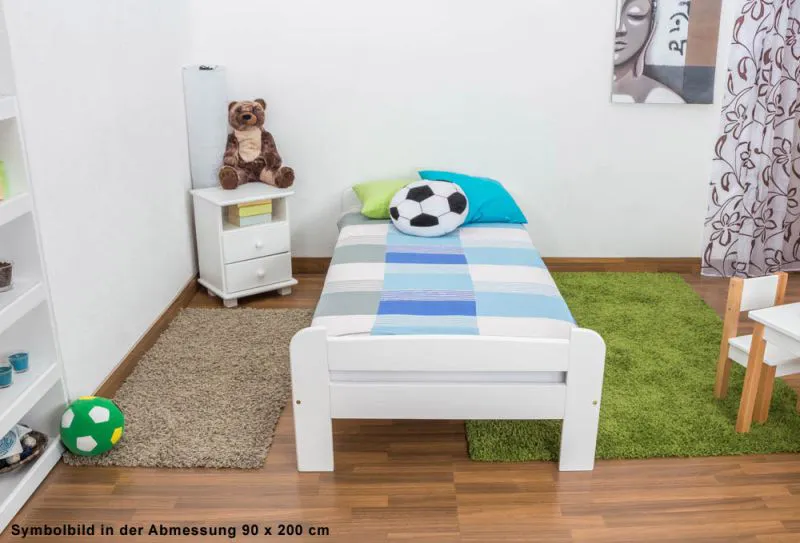 Bettrahmen für Kinder / Kinderbett 120 x 200 cm | Massivholz: Kiefer | Weiß Lackiert | inkl. Rollrost Abbildung