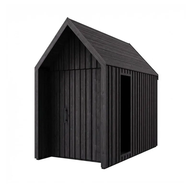 Gartenhaus mit Satteldach | 1 Fenster | Schwarz | Grundfläche: 4,64 m² | Skandinavischer Style | Fichtenholz | Malmö 06 | Außenmaße: 162,4 x 285,7 cm