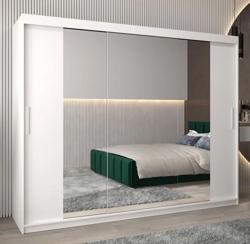 Großer 250 cm breiter Kleiderschrank mit 10 Fächern und 3 Türen | Farbe: Weiß Abbildung
