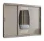 Kleiderschrank / Schiebetürenschrank Musala 24, Farbe: Kaschmir, 2,5 Meter breit, eine Spiegeltür, 10 Fächer, zwei Kleiderstangen, Aluminiumschienen