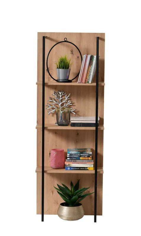 Regal im Industrial Stil Crina 04, drei Ablageflächen, Farbe: Eiche Artisan / Schwarz, Maße: 137,5 x 50 x 28 cm, ABS-Kantenschutz, für Wohnzimmer