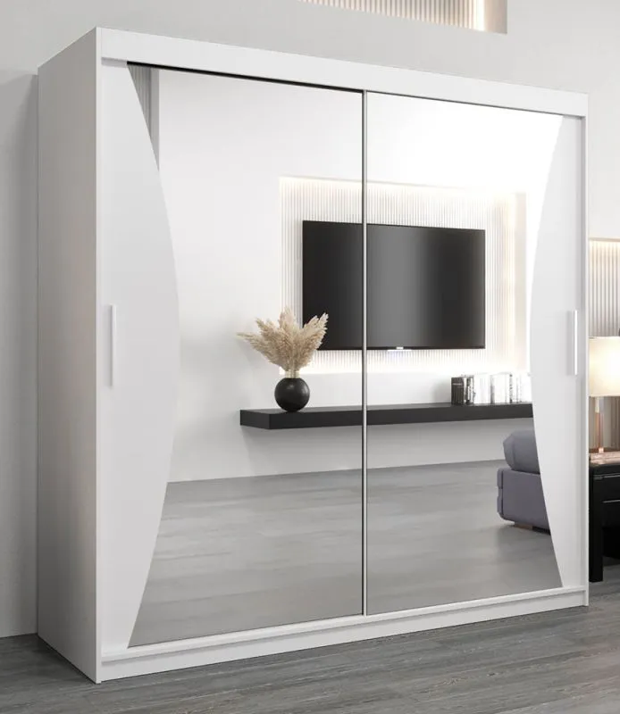 Schiebetürenschrank / Kleiderschrank Serbota 05 mit Spiegel, Farbe: Weiß matt - Abmessungen: 200 x 200 x 62 cm (H x B x T)