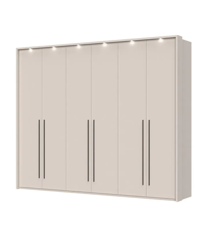 Kleiderschrank mit sechs Türen und LED-Rahmen Neiafu 74, Farbe: Kaschmir, verstellbare Füße, drei Kleiderstangen, Maße: 226 x 277 x 60 cm, neun Einlegeböden