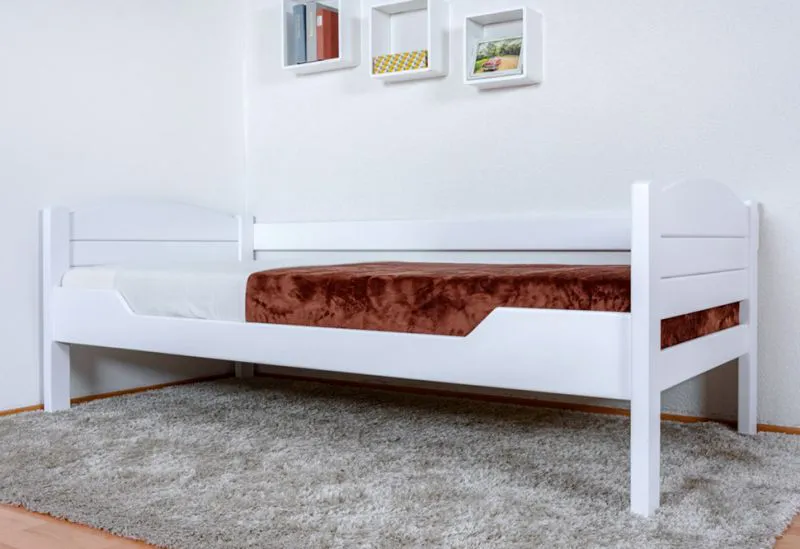 Bettrahmen für Kinder / Kinderbett 90 x 200 cm | Massivholz: Buche | Weiß Lackiert | besonders hohe Qualität Abbildung