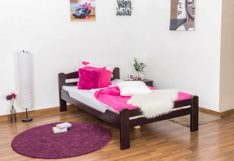 Holzbett 120 x 200 cm Buche massiv Schokobraun Abbildung