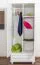Schmaler Kleiderschrank | 2 Drehtüren | 1 Schublade | 4 Fächer | mit Kleiderstange | 80 cm breit | Massivholz | Farbe: Weiß Abbildung