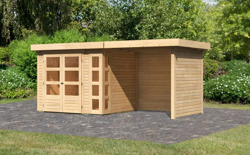 Gartenhaus SET naturbelassen mit Schleppdach 2,4 m Breite, Seiten- und Rückwand, Grundfläche: 5,07m²