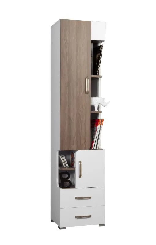 Schrank Bulolo 08, Farbe: Weiß / Nuss - Abmessungen: 198 x 45 x 38 cm (H x B x T)