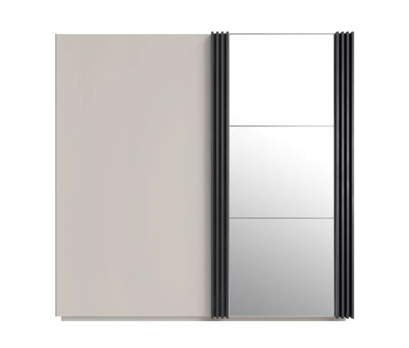 Moderner Kleiderschrank mit großer Spiegeltür Niel 15, eine Kleiderstange, Farbe: Kaschmir, fünf Holzeinlegeböden, Maße: 210 x 215 x 61 cm, sechs Fächer