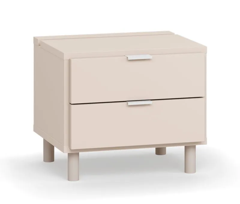 Nachtkommode | 2 Schubladen | Farbe: Beige | LED-Beleuchtung mit Berührungssensor | Maße: 45 x 40 x 39 cm | Soft-Close Funktion | für Schlafzimmer