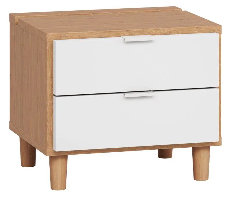 Nachtkommode Arbolita 20, Farbe: Eiche / Weiß - Abmessungen: 40 x 45 x 40 cm (H x B x T)