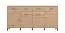 Langes Sideboard mit vier Türen Sabas 13, Farbe: Eiche Artisan, zwei Schubladen, acht Fächer, Maße: 90 x 182,5 x 40 cm, Griffe & Beine: Schwarz