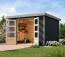 Pultdach Gartenhaus, Fichte anthrazit/graualuminium, Trapezblechdach, wetterfest, stahlverstärkte Ecken, langlebig, Zylinderschloss, 2,98x2,42m
