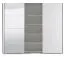 Kleiderschrank / Schwebetürenschrank Bogati 04, Farbe: Weiß / Weiß Hochglanz, eine Spiegeltür, zwei Kleiderstangen, Maße: 224 x 262,5 x 65,5 cm