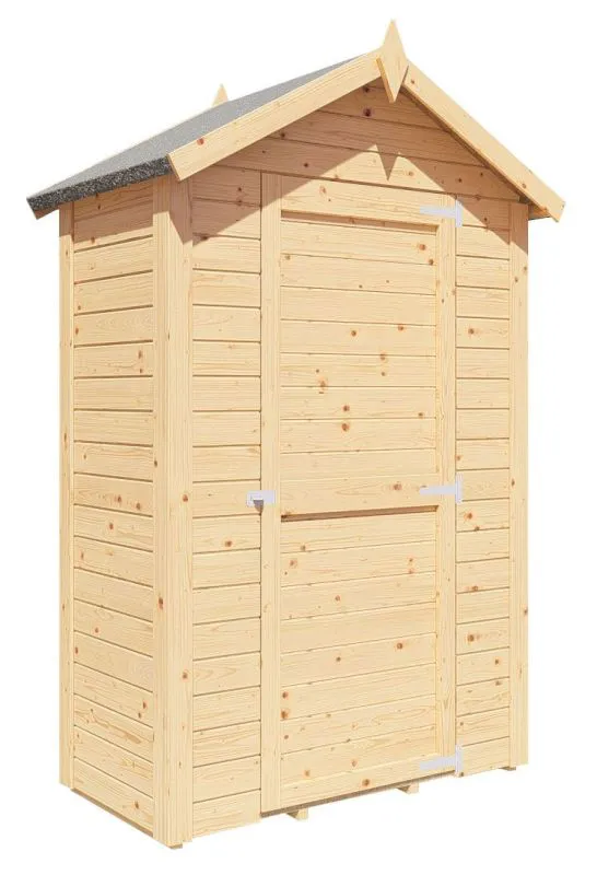 Elementgartenhaus inkl. Fußboden, Natur, Gerätehaus, 1,21 x 0,63 Meter, Satteldach, Einzeltür aus Massivholz