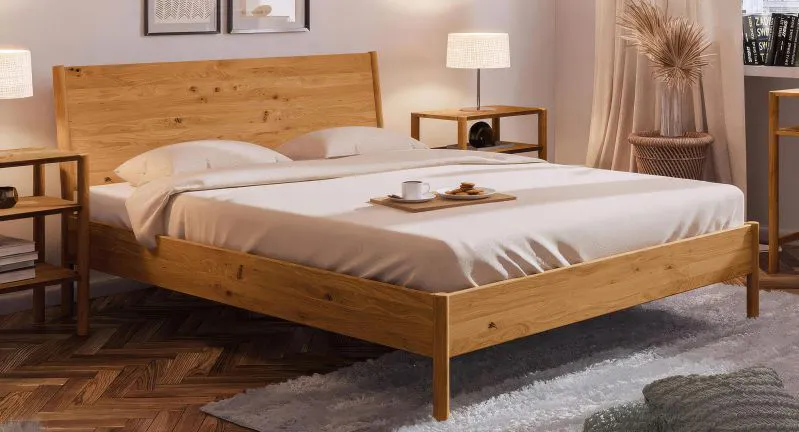 Einzelbett / Gästebett Wellsford 01 Wildeiche massiv geölt - Liegefläche: 140 x 200 cm (B x L)