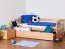 Bettrahmen für Kinder / Kinderbett 90 x 200 cm | Massivholz: Buche | Natur Lackiert | inkl. 2. Liegeplatz 90 x 190 cm ausziehbar und 2 Rollrost | besonders hohe Qualität Abbildung