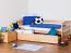 Bettrahmen für Kinder 90 x 200 cm mit Ausziehbett 90 x 190 cm | Massivholz: Buche | Natur Lackiert | inkl. 2. Liegeplatz 90 x 190 cm ausziehbar und 2 Rollrost Abbildung