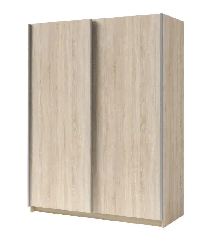 Schiebetürenschrank / Kleiderschrank Trikala 02, Farbe: Eiche - Abmessungen: 198 x 150 x 60 cm (H x B x T)