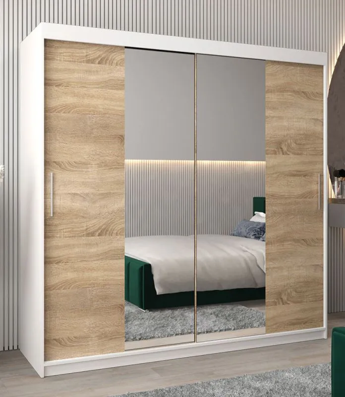 2 Meter breiter Kleiderschrank mit 2 Türen | Farbe: Sonoma Eiche / Weiß Abbildung