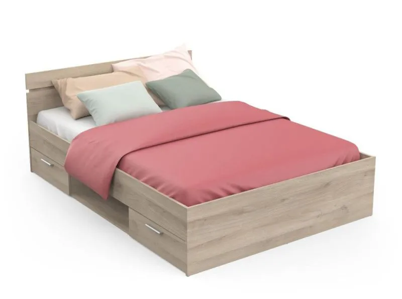 Einzelbett / Gästebett mit viel Stauraum Damboa 45, Farbe: Eiche Kronberg, Liegefläche: 90 x 200 cm, modernes und praktisches Design, zwei Schubladen