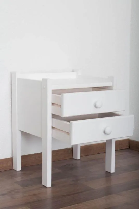 Nachtkommode Weiß 52x40x33 (HxBxT) Kiefer massiv, 2 Schublade(n) Abbildung