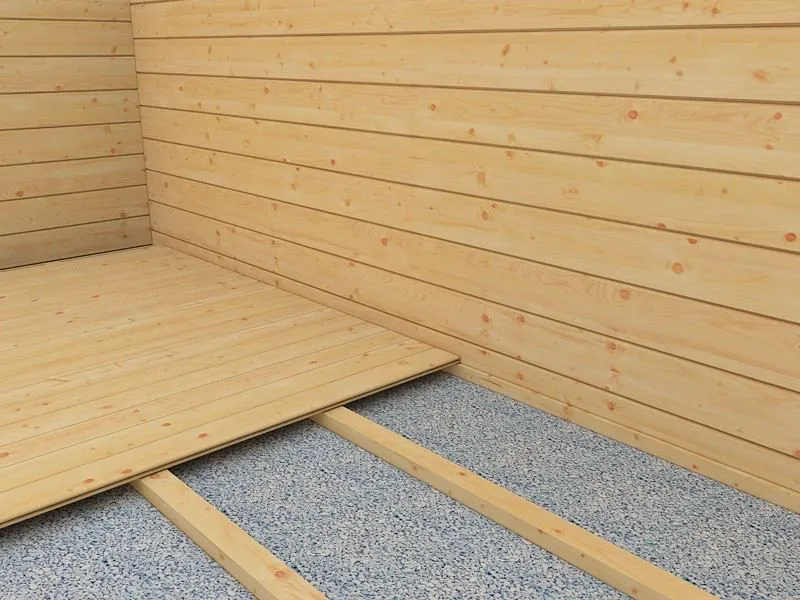 Fußboden für Gartenhaus Wiesenlust 05, 34 mm Blockbohlenhaus, mit Grundfläche 25 m²