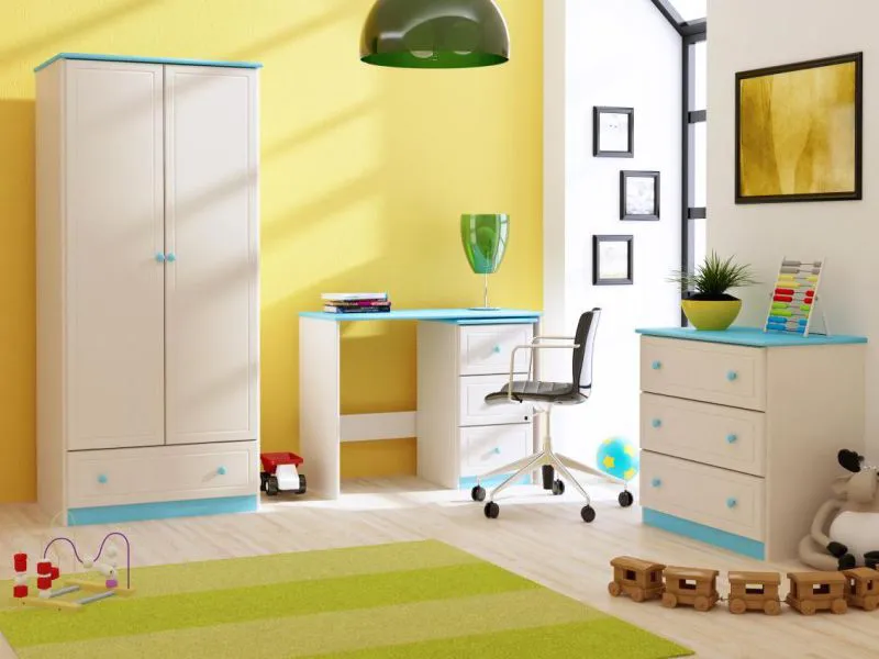 Massivholz-Kleiderschrank, Farbe: Weiß / Blau 182x80x60 cm Abbildung