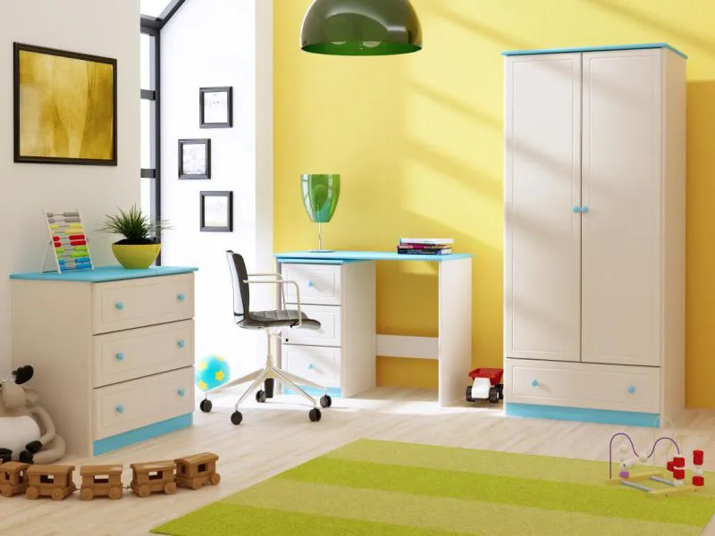 Kleiderschrank 2-türig, Farbe: Weiß / Blau 182x80x60 cm Abbildung