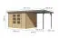 Holz Gartenhaus Anbaudach naturbelassen/graualuminium – Trapezblech-Pultdach, Zylinderschloss Doppelflügeltür, metallverstärkte-Ecken, 2,98 × 2,42m