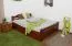 Einzelbett/ Funktionsbett "Easy Premium Line" K4, inkl. 2 Schubladen und 1 Abdeckblende, 140 x 200 cm Buche Vollholz massiv kirschrot lackiert