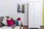 Schmaler Kleiderschrank | 2 Drehtüren | 1 Schublade | 4 Fächer | mit Kleiderstange | 80 cm breit | Massivholz | Farbe: Weiß Abbildung