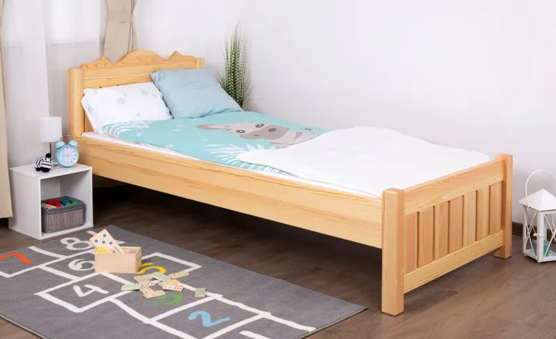 Bettrahmen für Kinder / Kinderbett 90 x 200 cm | Massivholz: Kiefer | Natur Lackiert Abbildung
