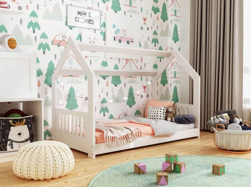 Bettrahmen für Kinder / Kinderbett 80 x 160 cm | Massivholz: Kiefer | Weiß Lackiert Abbildung