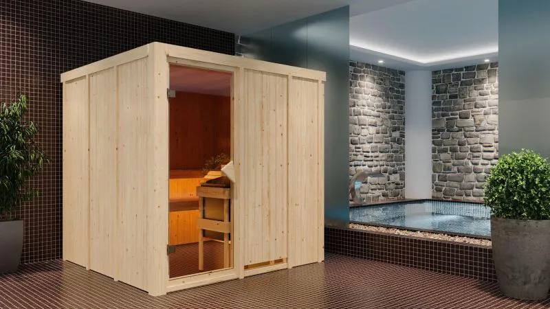 Sauna "Aleksi" SET mit Ofen BIO 9 kW Edelstahl, - 196 x 196 x 198 cm (B x T x H)