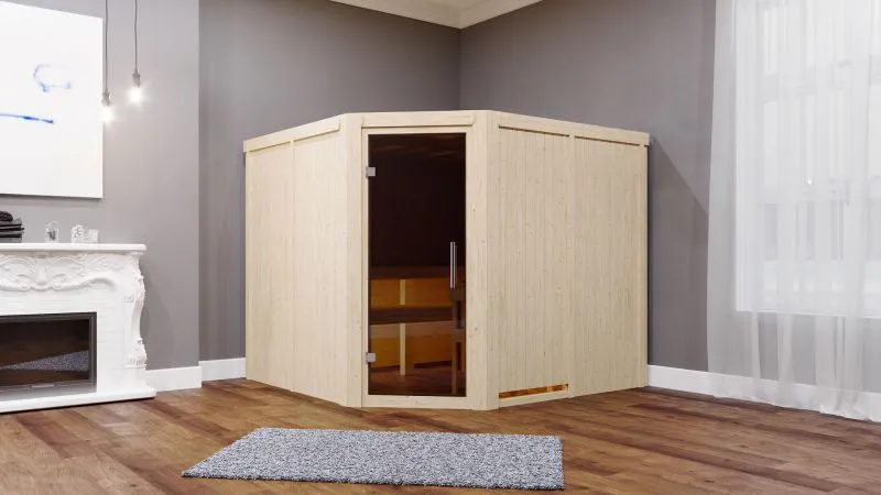 Sauna "Samu" SET mit graphitfarbener Tür - Farbe: Natur, Ofen BIO  9 kW - 231 x 196 x 198 cm (B x T x H)